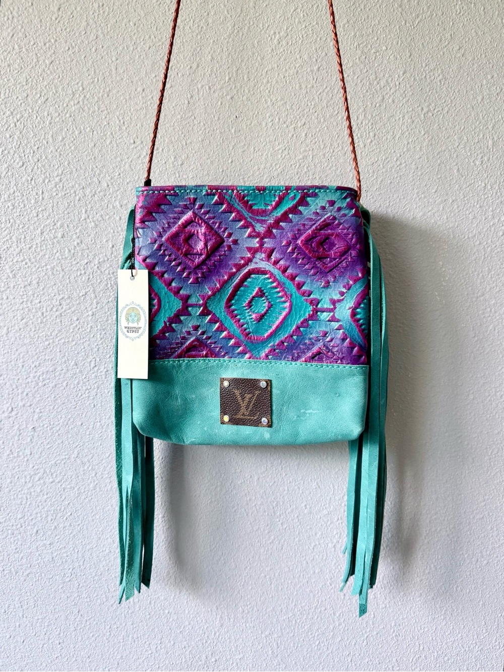 Upcycled Leather Western Festival Cowgirl Louis Vuitton Detail Crossbody Bag